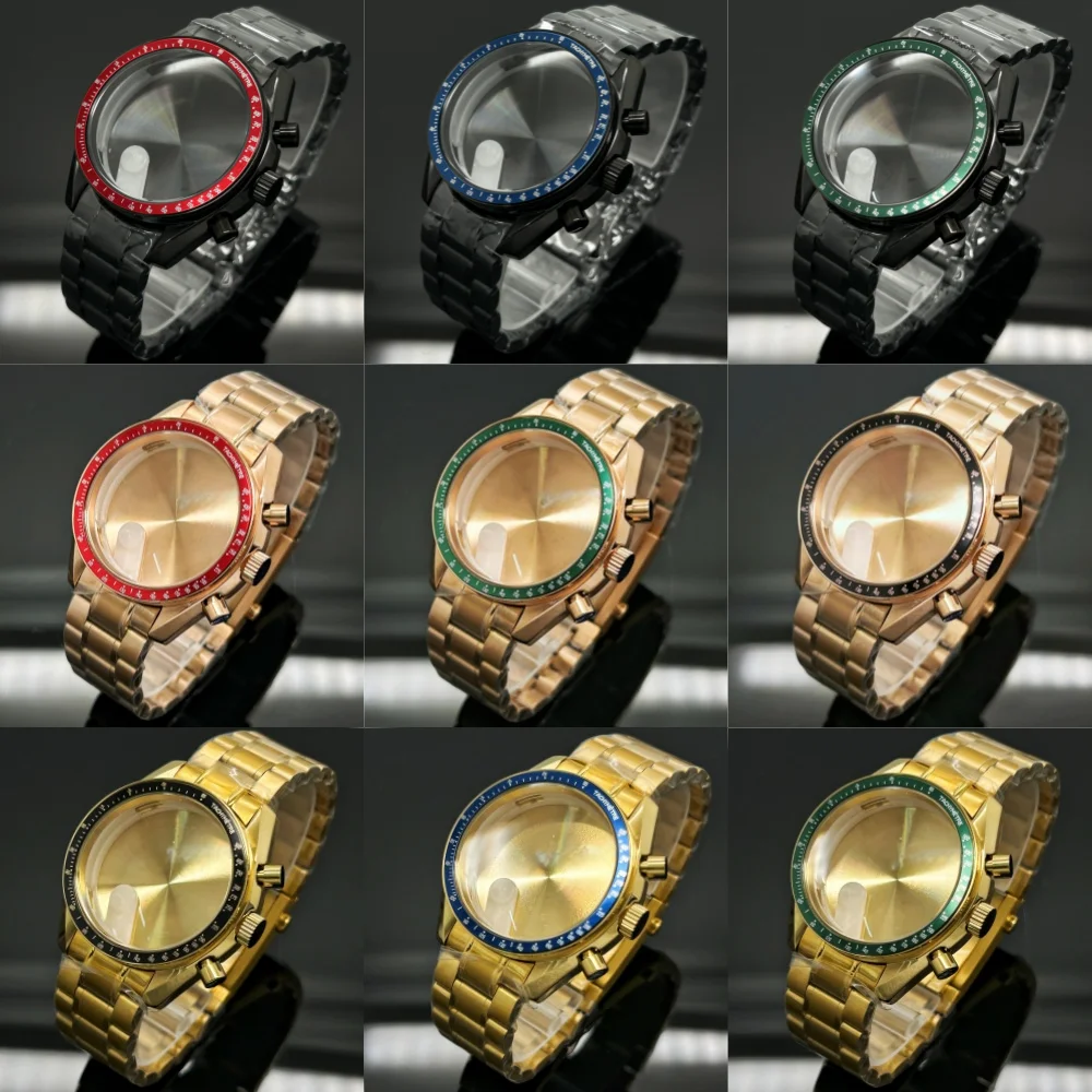 Black Multifunctional 39.7mm Speedmaster Case Suitable for Omg VK63 Quartz Movement Parts Fits 20mm Steel Band Case with Bezel