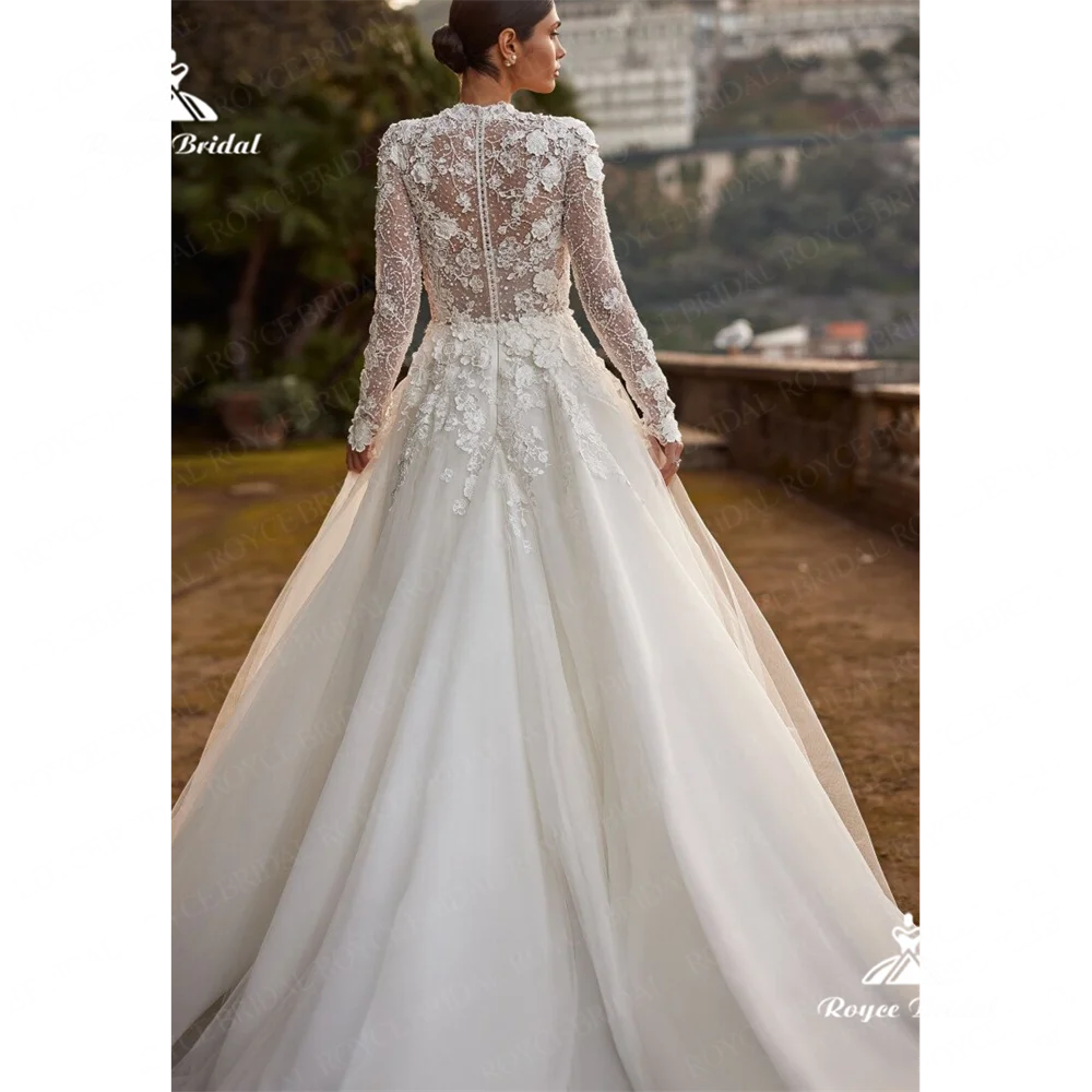 Roycebridal alta pescoço uma linha vestido de casamento 2025 renda tribunal trem vestido de casamento personalizadovestidos para festashochzeit kleidrobes