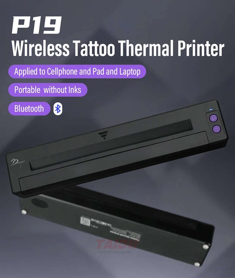TAIDU P19 Tattoo Printer Portable Thermal Stencil Printer Bluetooth Printing Tattoo Printer Stencil Tattoo Equipment