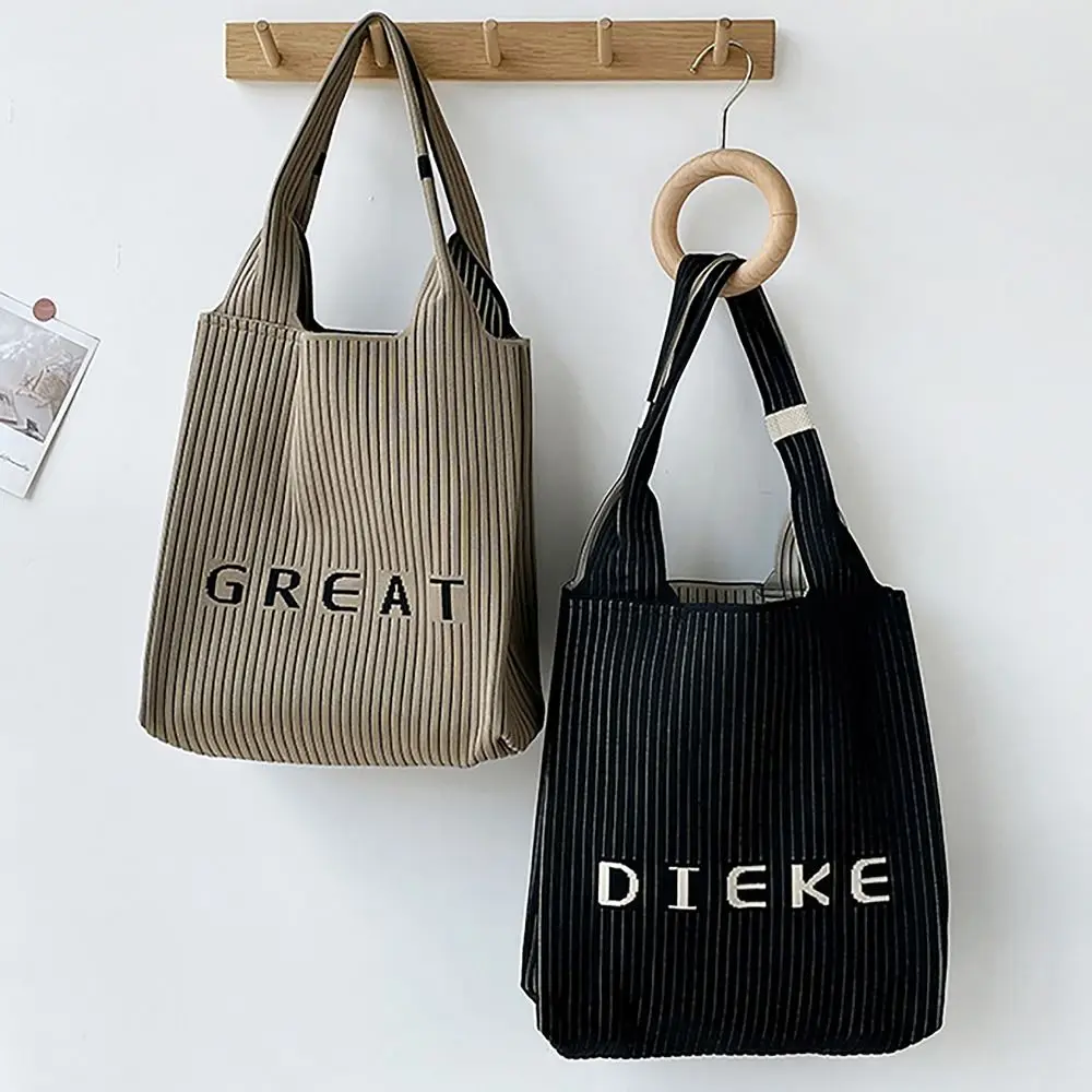 Casual Streak Shoulder Bag Handmade High-capacity Handbag All-match Letter Printing Knitted Bag for Women Girls