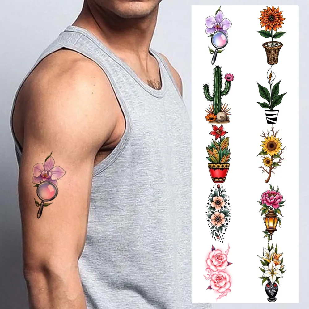 

28pcs Temporary Tattoo New School Traditional Lilies Tulip Poppies For Men Chest Shoulders