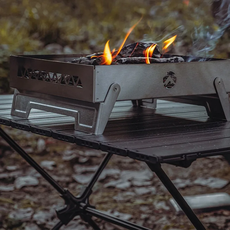 Portable Campfire Fire Pit BBQ Grill Stainless Steel Foldable Collapsible Wood for Heavy Duty Outdoor Cooking RV Camping