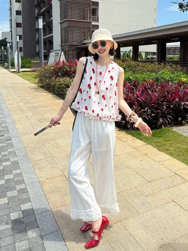 

French Sle Loose Fit Linen Svel irt Girl's Doll Top Breathable Lightweight Summer Faion Print Design Cotton Linen...