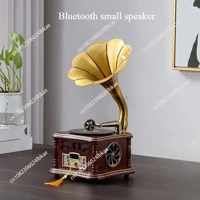 Retro Phonograph Living Room European Solid Wood Decoration Vinyl Record Player Creative Bluetooth Small Speaker 1 piece