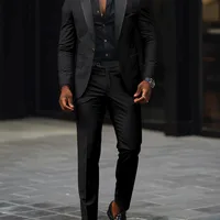 Men's New Fashion Business Casual Two-piece, Comfortable and Breathable Slim-fit Side Slit Single-button Suit Jacket+trousers 5