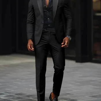 Men's New Fashion Business Casual Two-piece, Comfortable and Breathable Slim-fit Side Slit Single-button Suit Jacket+trousers 5