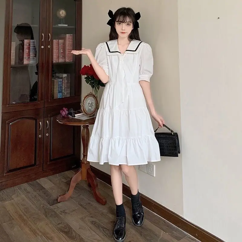 Dress Women Show High Gentle Versatile 2024 Summer Large Lapel First Love Dress Temperament Naval Leadership Short Dress D224