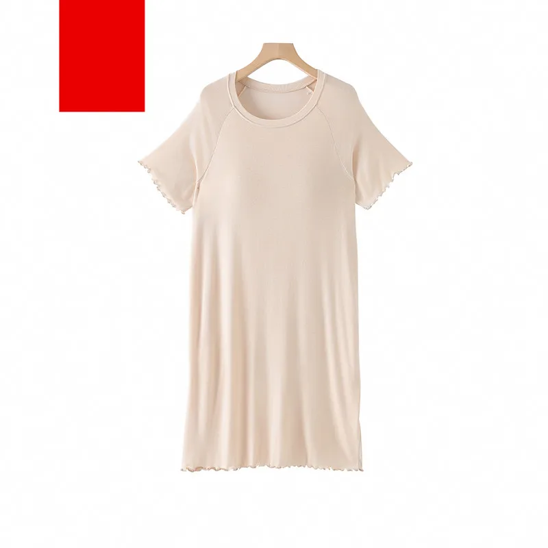 

Повседневная женская ночная рубашка из модала с коротким рукавом и встроенными чашечками, мягкая летняя домашняя одежда для сна