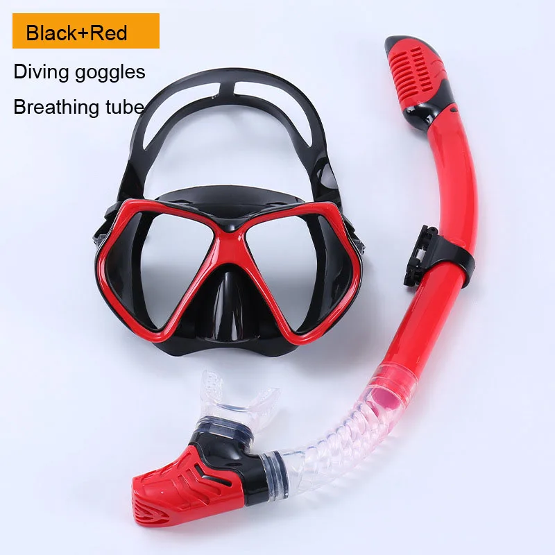 

High definition transparent large frame adult with snorkel set diving goggles Ultra wide field of view scuba liquid silicone no