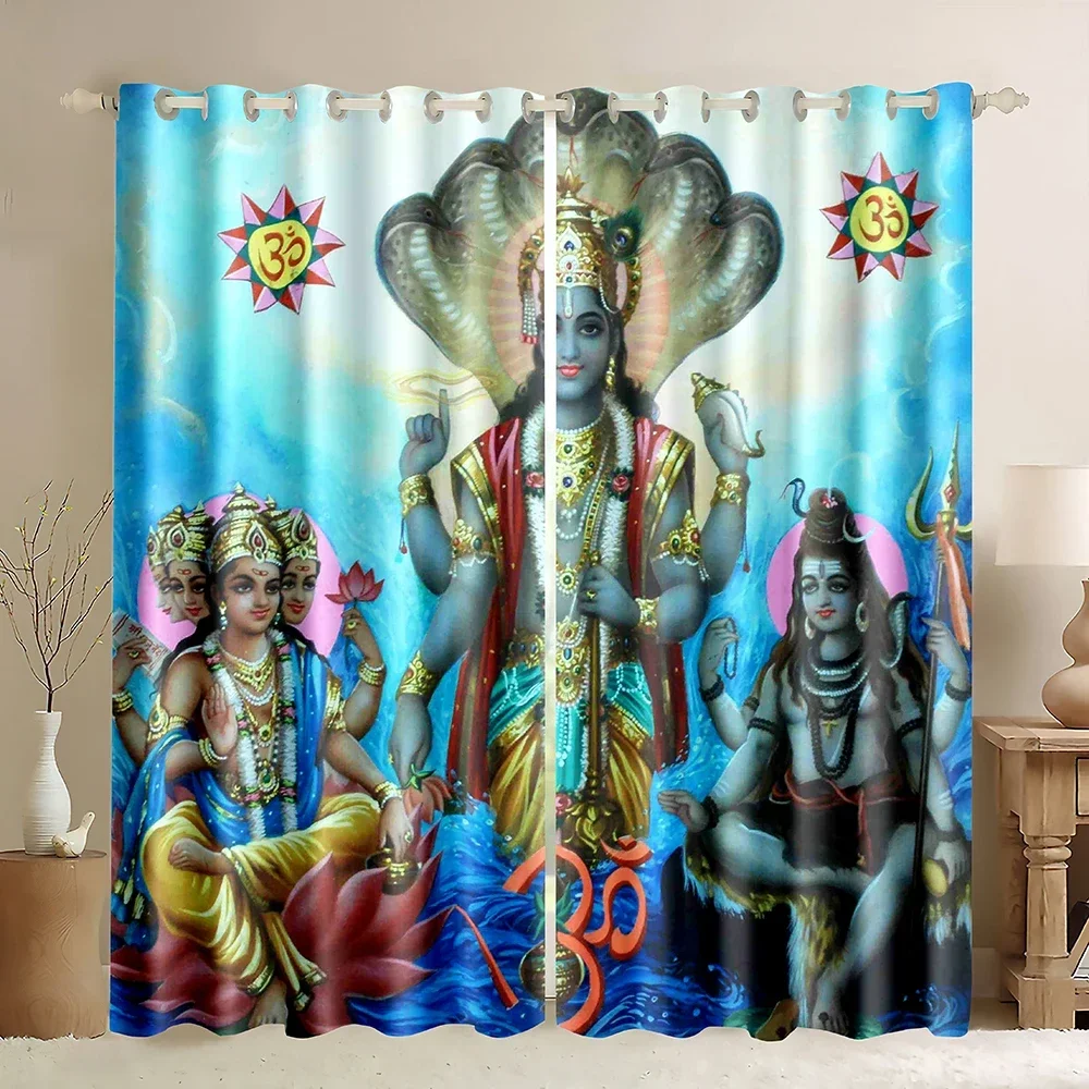 Indian mythology Vishnu Curtains Light Blocking Window Blackout Curtain Drapes for Living Room Grommet Top Bedroom Drapes