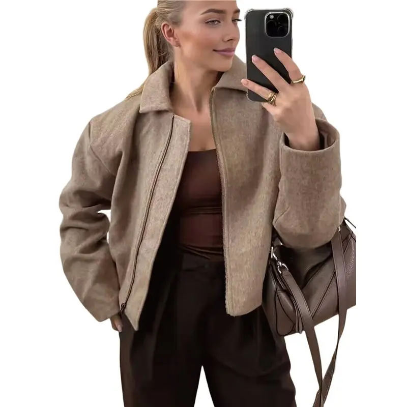 

Женская укороченная шерстяная куртка CYL, теплая зимняя флисовая куртка на молнии, короткие пальто