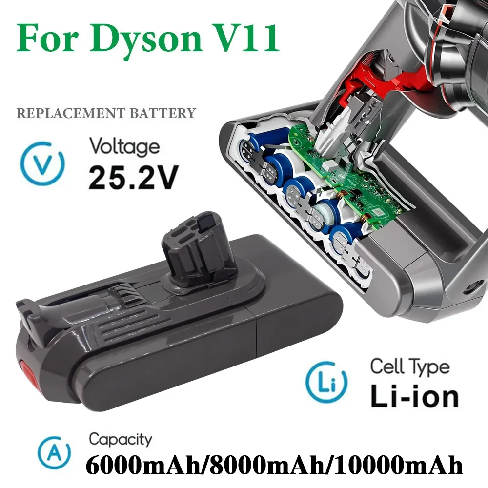 

25.2V 6.0/8.0Ah for Dyson V11 Battery Rechargeable Battery for Dyson V11 SV14 SV15 Absolute V11 Fluffy cyclone Buckle Version