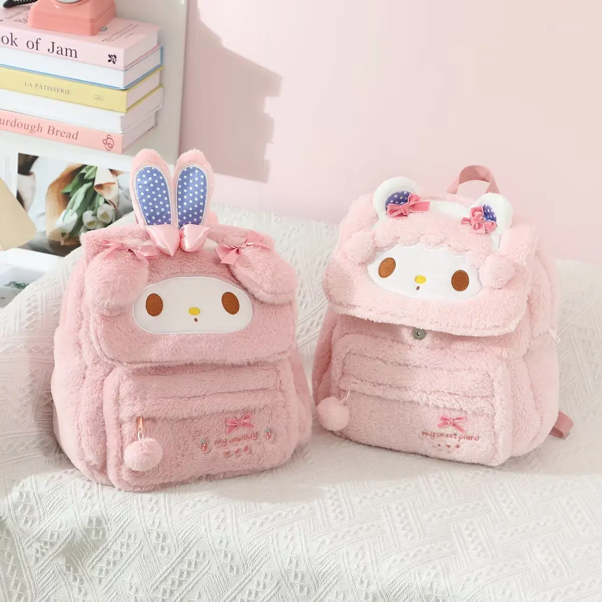 

Sanrio Melody Sweet Piano плюшевый рюкзак для студентов большой вместимости для путешествий, спорта и отдыха, сумка для хранения на молнии, праздничный подарок для девочек