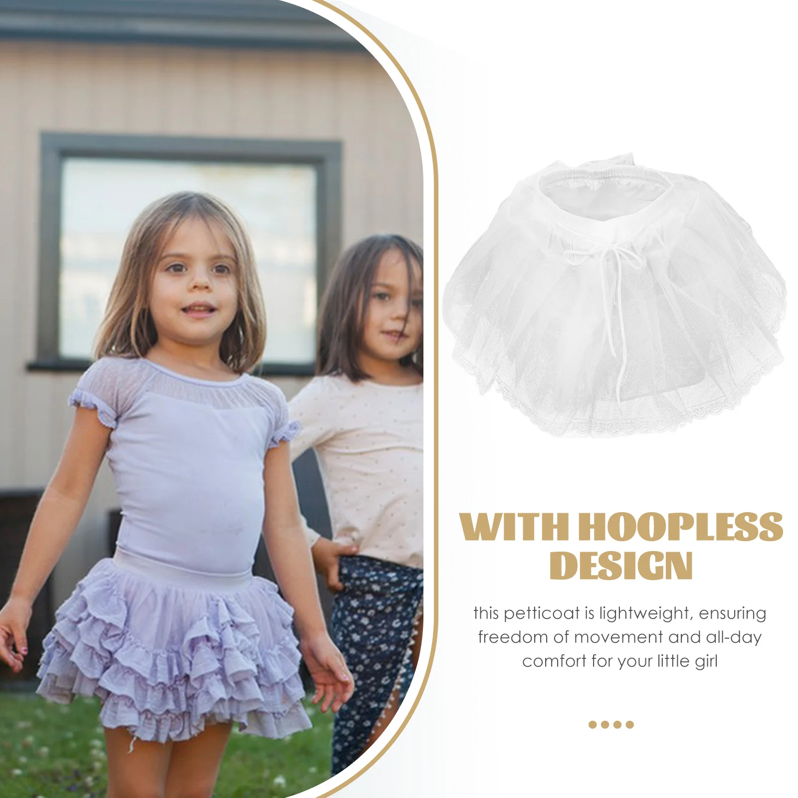 

Lace Edge Petticoat Skirt for Girls White Tutu Underskirt Hoopless Comfortable Performance Party Childwear