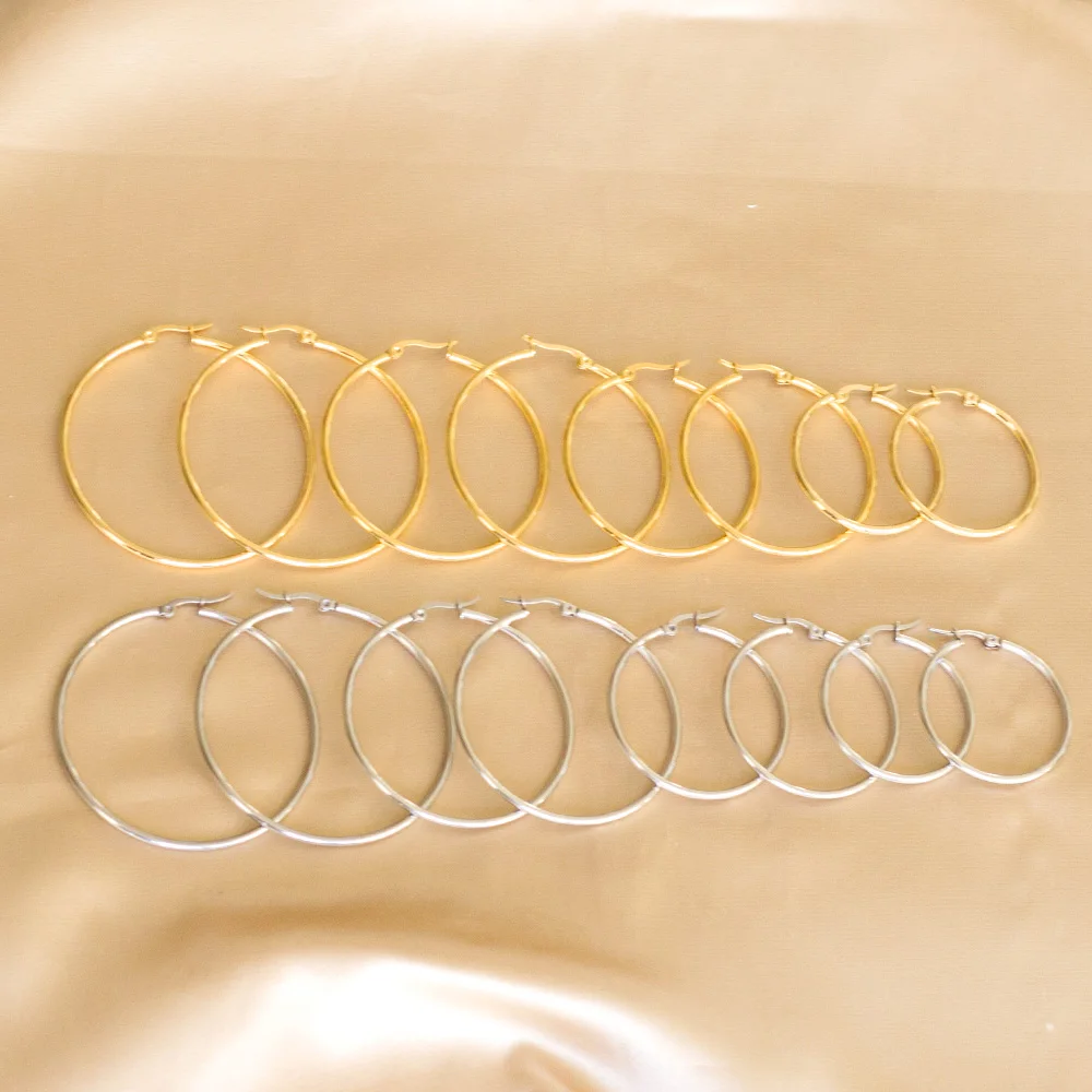 LUXUKISSKIDS серьги 10/20/30/35/45/50/70MM Large Hoop Earrings For Woman/Men Stainless Steel Wholesale Small Round Clips Jewelry