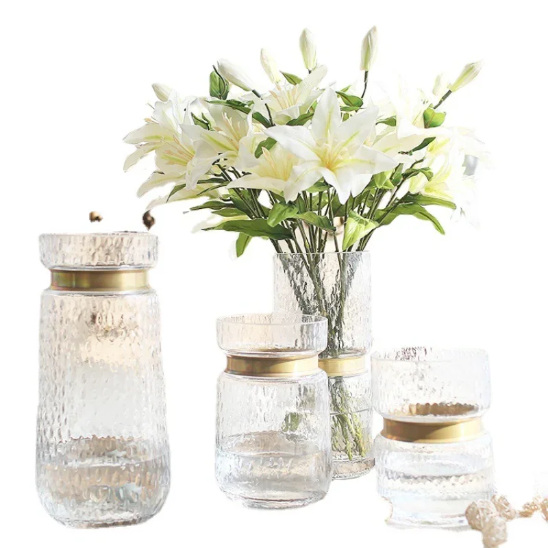 

European copper ring glass vase blown metal ring inlaid flower arrangement home decoration