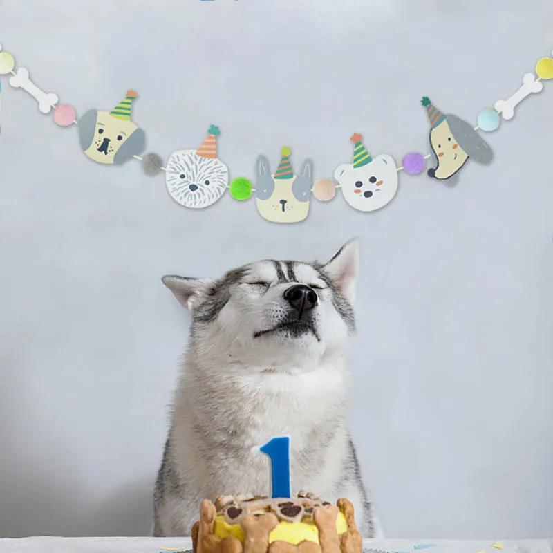 1 Set Lovely Cat Dog Design Paper Banner Bunting Pet Birthday Party Decoration Garland For Baby Shower Kids Birthday Favor Decor