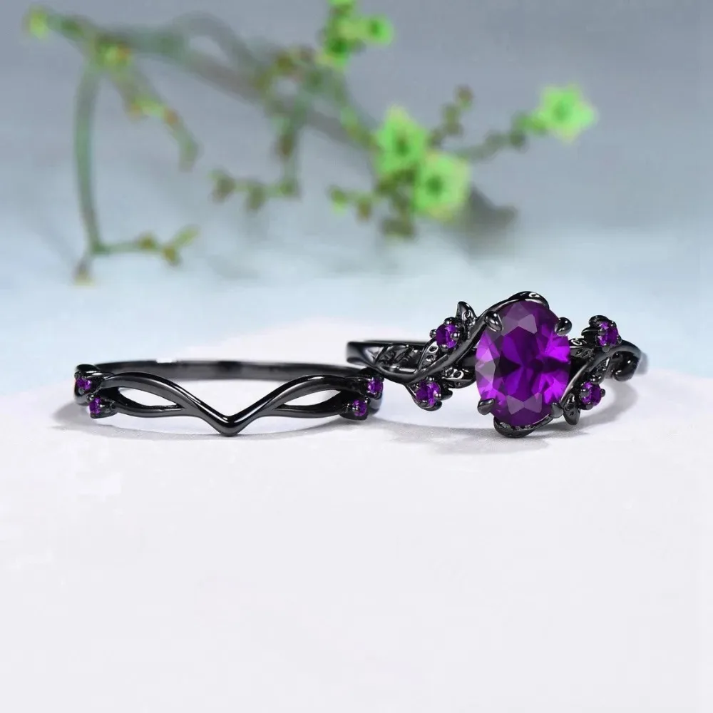 Charmante Paarringe Romantische Damenringe mit Lila Strass CZ-Steinen Trendige Herrenringe aus Edelstahl mit Keltischem Drachenmotiv Hochzeitsschmuck – Detail 9