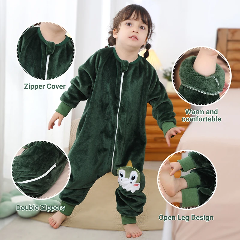 MICHLEY Cute Flannel Children Baby Sleeping Bag Sack Sleepsack Winter Warm Pajamas Sleepwear Pajamas For Girls Boys Kids 1-6T