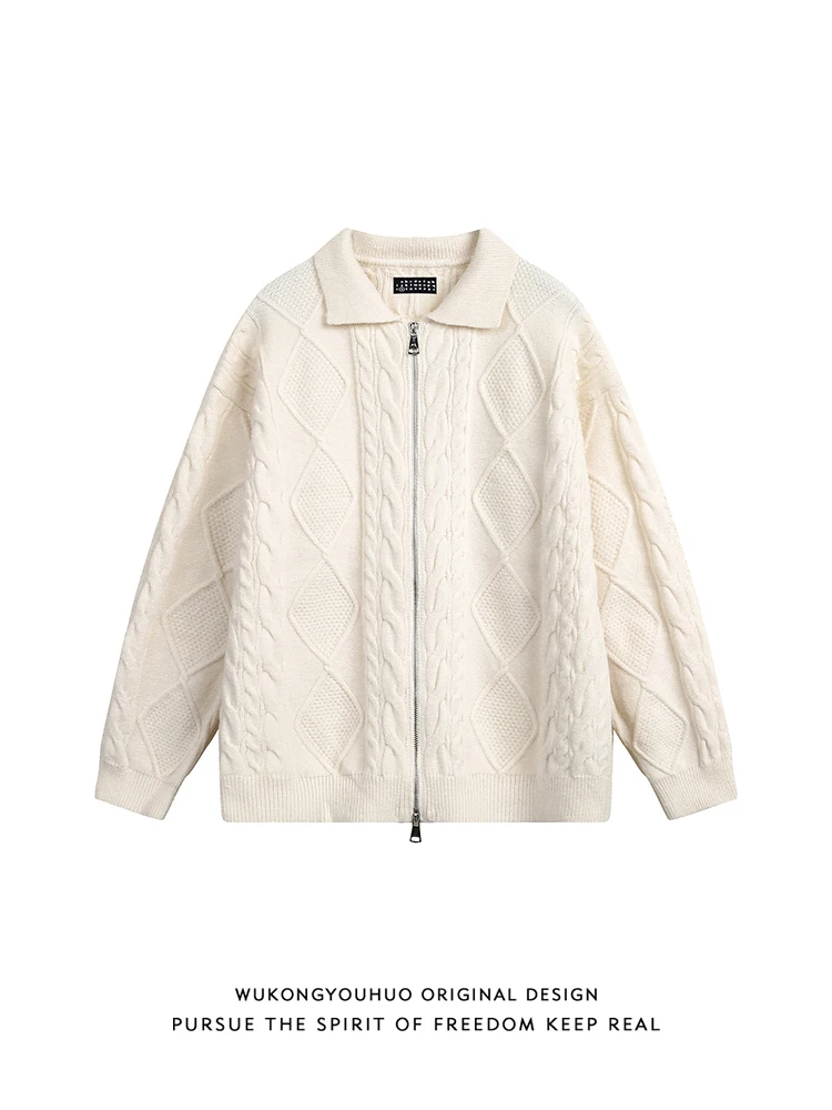 

Мужской вязаный свитер на осень-зиму, свободный крой, парный трикотаж, кардиган с ромбовидным узором и цветочным орнаментом, молодежная модная верхняя одежда