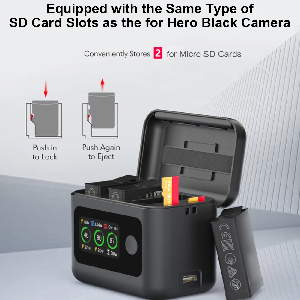 Caja de cargador inteligente 27W, concentrador de cargador rápido con pantalla LED para Hero 13 ABS 76*60*48mm, accesorios para cámaras de vídeo de acción deportiva