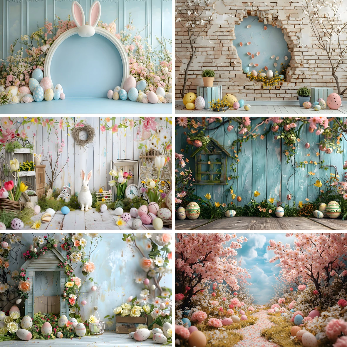 

Happy Easter Day Photography Background Blue Wood Board Easter Egg Spring Flower Rabbit Kid Birthday Portrait Photocall Backdrop