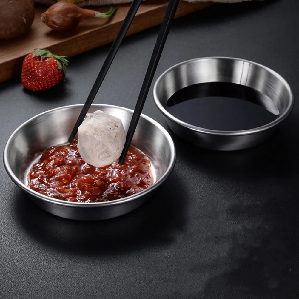 

4pcs Stainless Steel Sauce Round Condiment Container For Home Restaurant Vegetable Serving Side Dish Plate Kimchi Bowl Seasoning