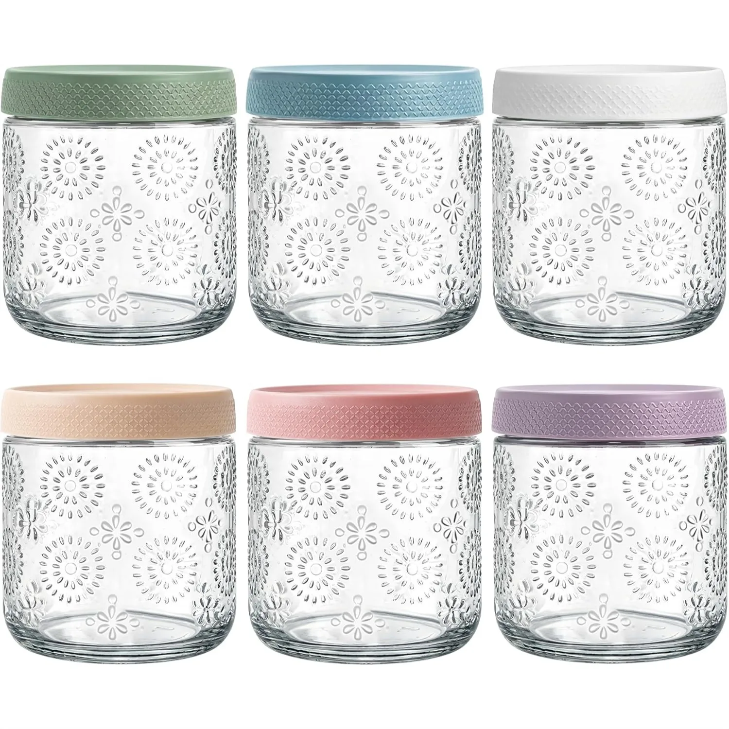 

6 Pack 16 oz Overnight Oats Containers with Lids, Glass Food Storage Jars, Airtight Salad Jars for Meal Prep
