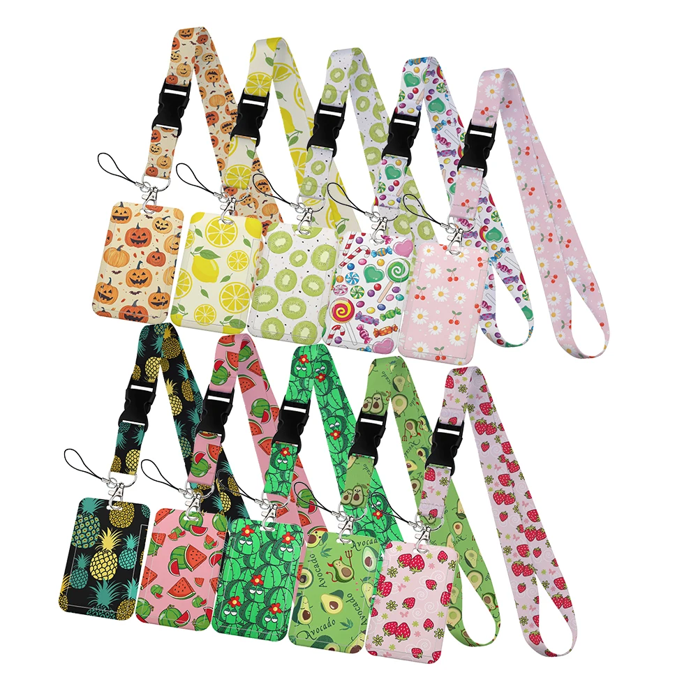 CX Fruit Lanyard Credit Card ID Holder Bag Student Women Travel Card Cover Badge Car Keychain