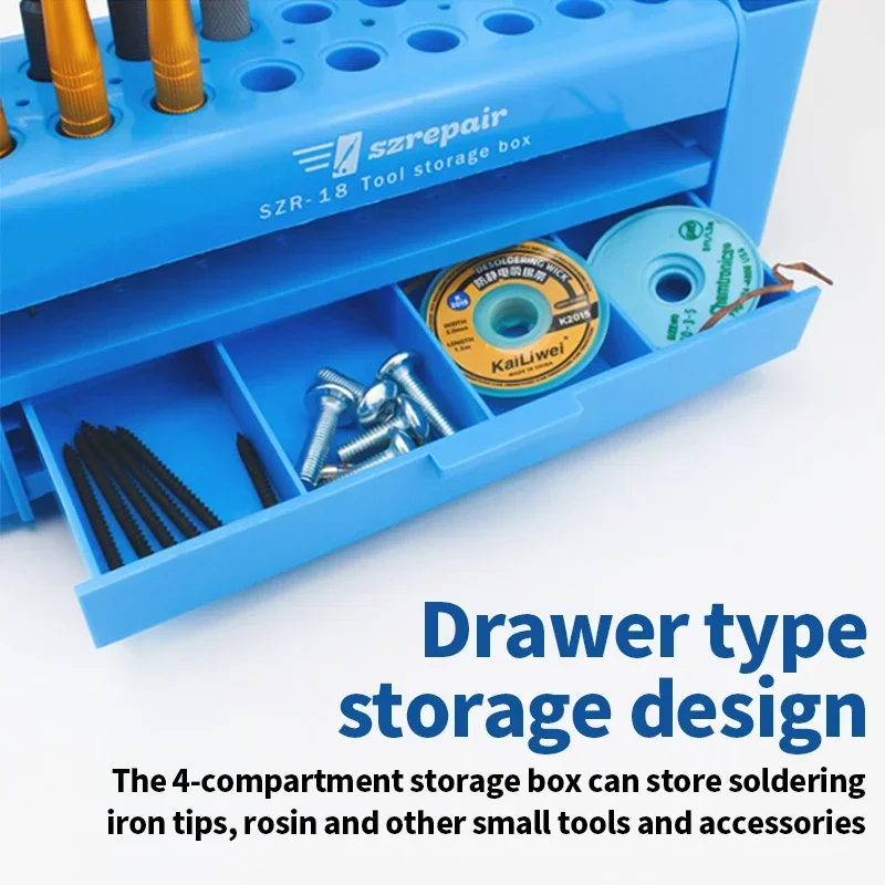 SZR-18 Tool Storage Rack Desktop Screwdriver Storage Box For Solder Wire Weld Paste Flux Mobile Phone Repair Tool Small Parts