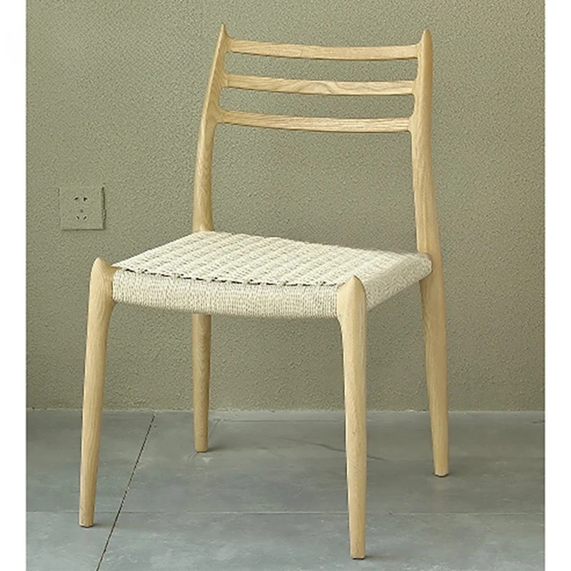 Dining Chair Solid Wood Frame Soft  Comfortable Sitting Feeling Chair Modern Household Braided Rope Leisure Backrest Practical