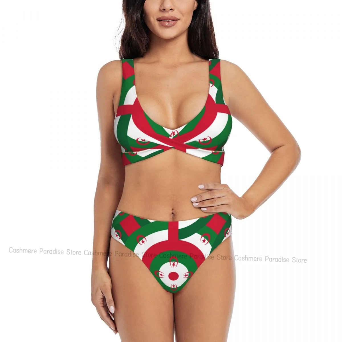 Algerijnse vlag dames bikini set badpak push-up vrouwelijk badmode badpak