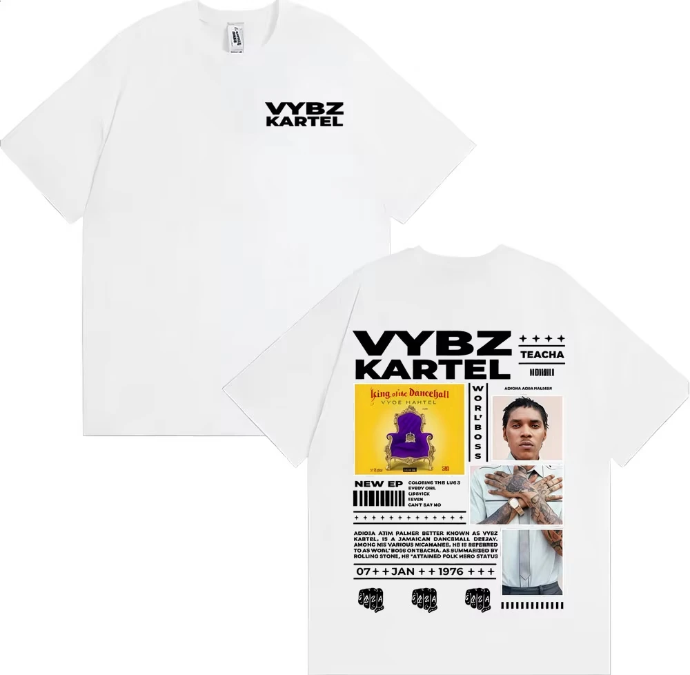 

Мужская и женская футболка в стиле ретро в стиле хип-хоп High Street, топ 100_ Хлопковая футболка Рэп-певец Vybz Kartel Album Tour 2025 Футболка с товаром