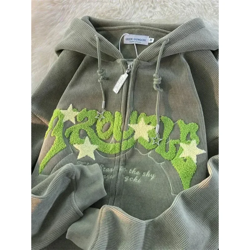 Deeptown-sudaderas con estampado de estrellas para mujer, sudaderas con capucha con estampado de estrellas de gran tamaño, ropa de calle Vintage, Top con cremallera MN1