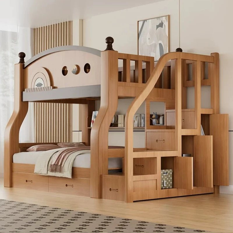 Multi Functional Kids Bunk Bed Drawers Storage Cabinet Ladder Cabinet Bed 2 People Frame Queen Size Design Bedroom Furniture
