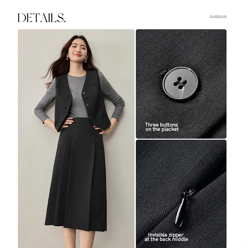 Sentubila colete saia ternos roupas de escritório feminino 2025 outono cereja bordado colete curto plissado saia linha a 153za2655