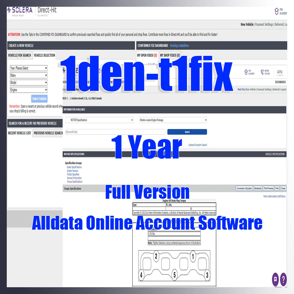 1-Year Id-tifix Online Account Full Version Alldata Car Repair Software for I-den-ti-fix Fixing Diagram Free Deluxe AT-SG Whole