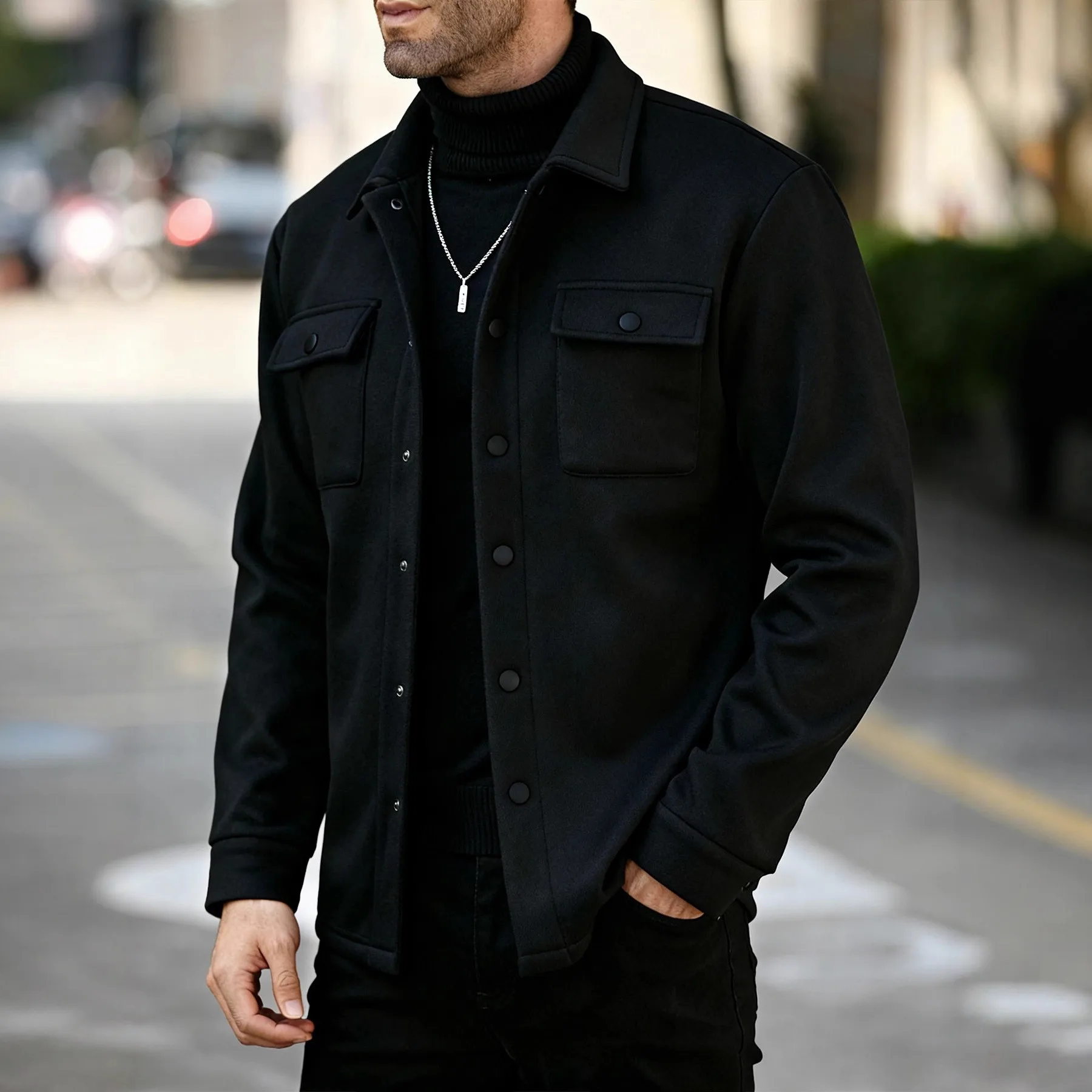 Pockets Casual Coat Slim Fit Vintage with Patch Pockets Winter Jacket Regular Sleeves Autumn Winter Men Long Sleeve Jacket