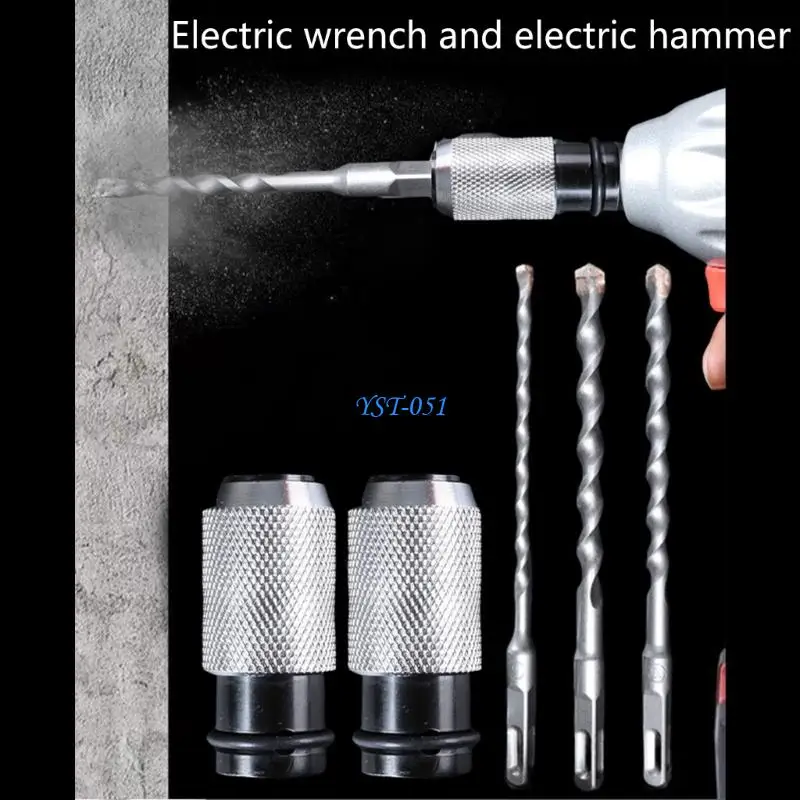 E15A Electric Wrench to Hammer Drill Convert Adapter with Square Shank Drill Bit and Builtin Shock Absorption Buffer