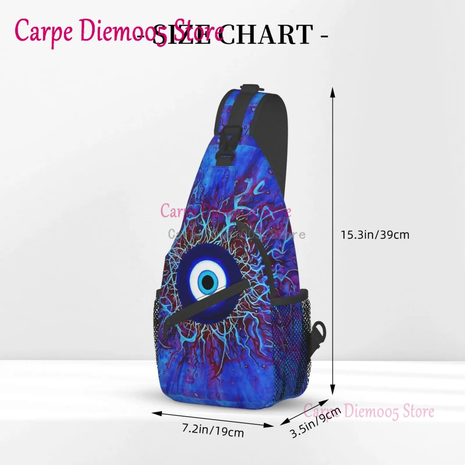 Navy Blue And Aqua Nazar Evil Eye Lucky Charm Sling Crossbody Chest Bag Men Shoulder Backpack for Hiking