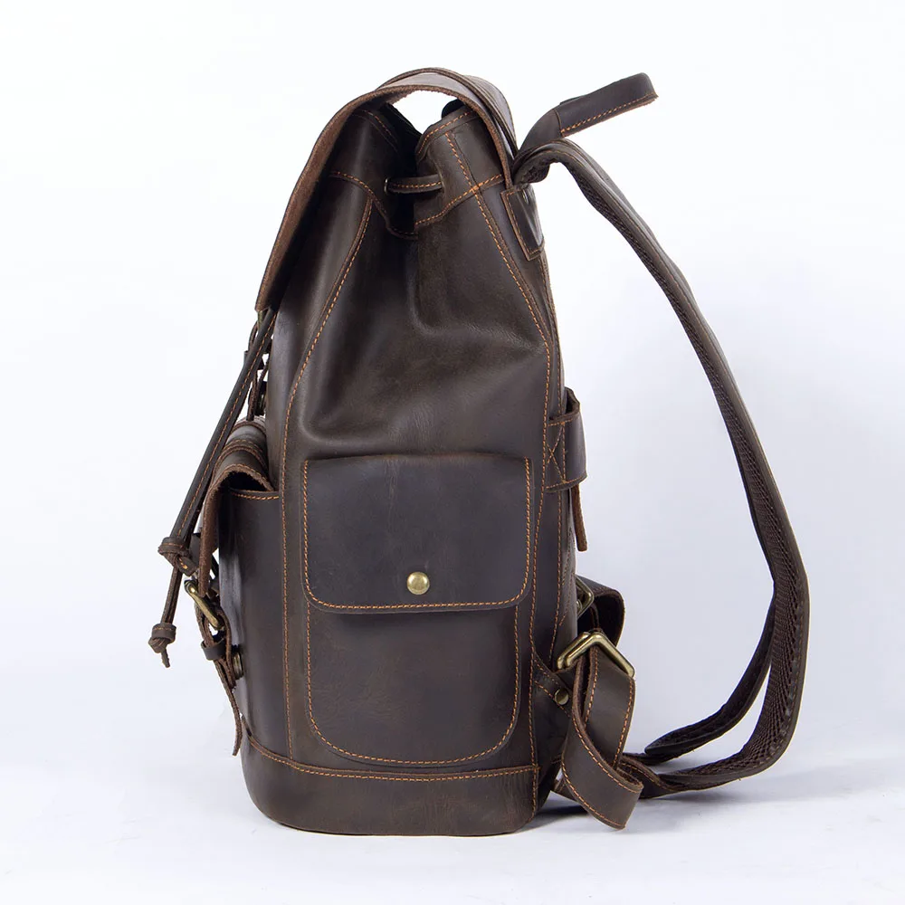 S.WORKER Vintage Echtleder-Rucksack für Herren, Reise-Vintage-Crazy-Horse-Schultasche, Große Laptop-Schultertasche aus Rindsleder für Männer – Detail 8