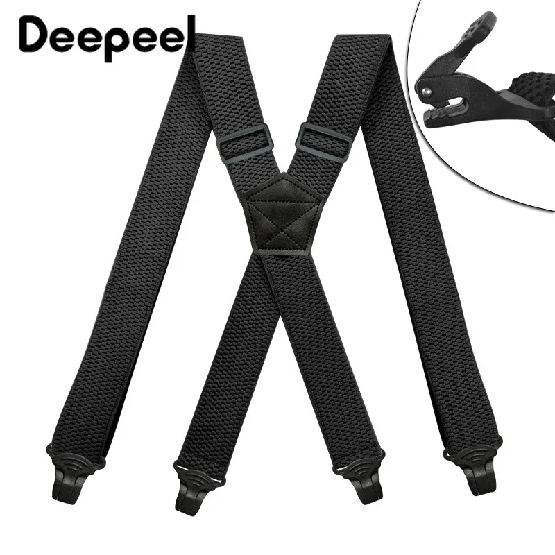 Deepeel 3.5X120cm Men's Adult 4 Clip Casual Trousers Fashion X-shaped Stripes Plastic Clamp Elastic Suspenders Sewing Accessory