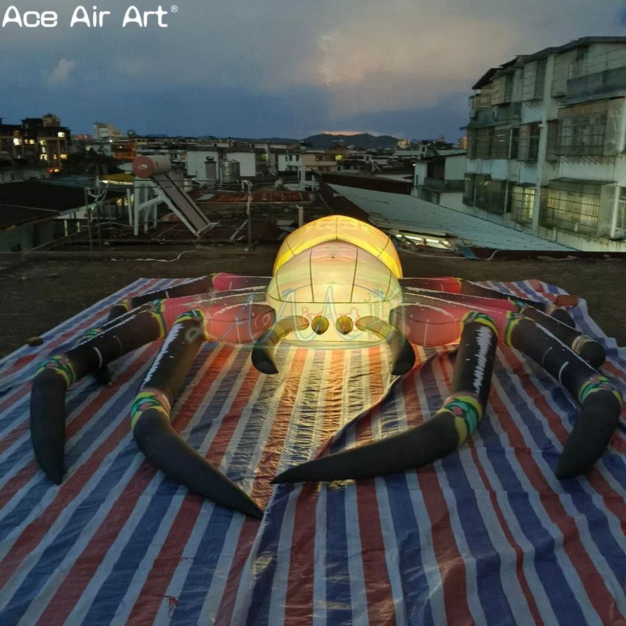 

Красочный надувной гигантский паук, надувной наземный ползающий паук, модель животного, Хэллоуин, наружное освещение, декор, глобальный жуткий