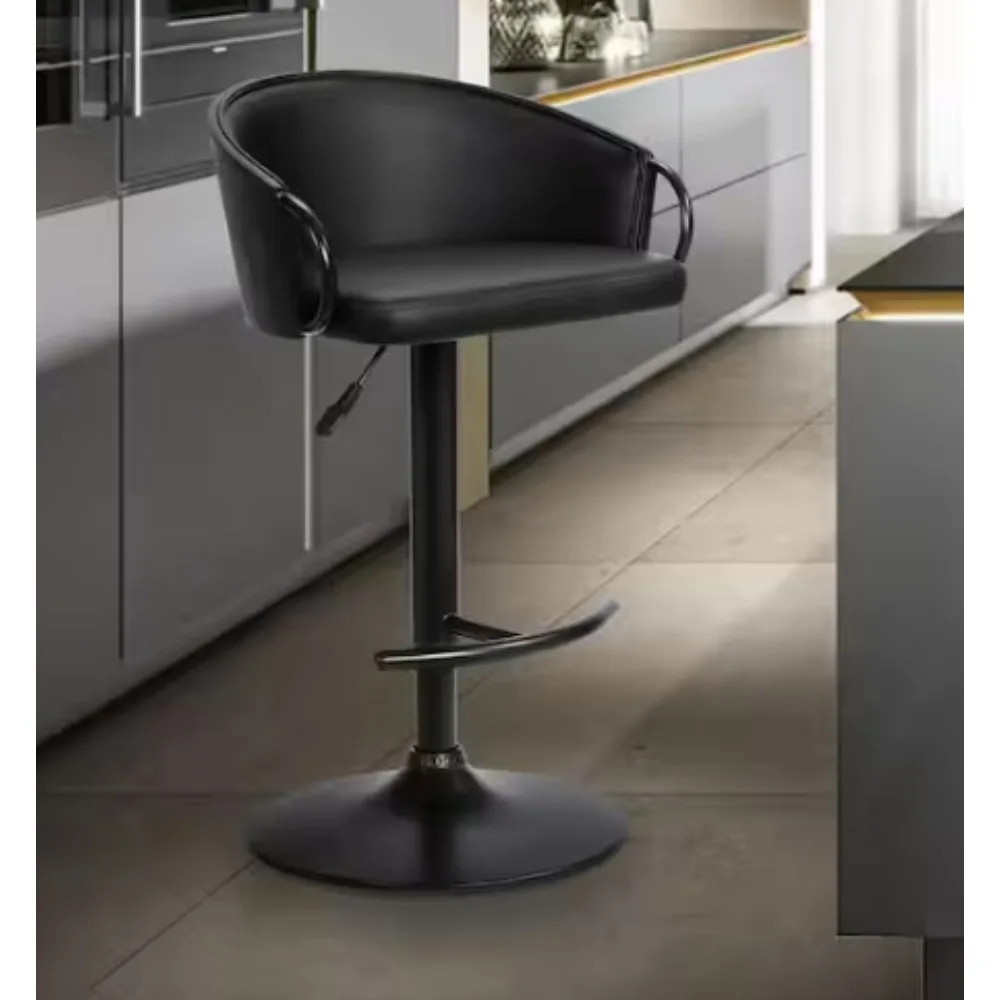 Регулируемый поворотный барный стул из черной искусственной кожи с отделкой черного порошкового покрытия