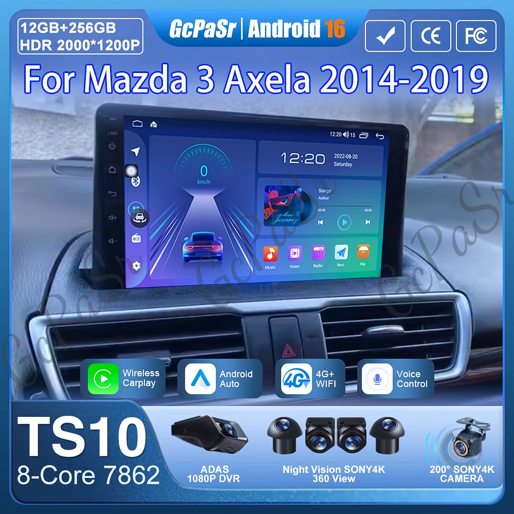 

Android 16 Car Radio For Mazda 3 Axela 2014-2017 2018 2019 GPS Navigation Android Auto Carplay Wifi Video Stereo BT 4G No 2din