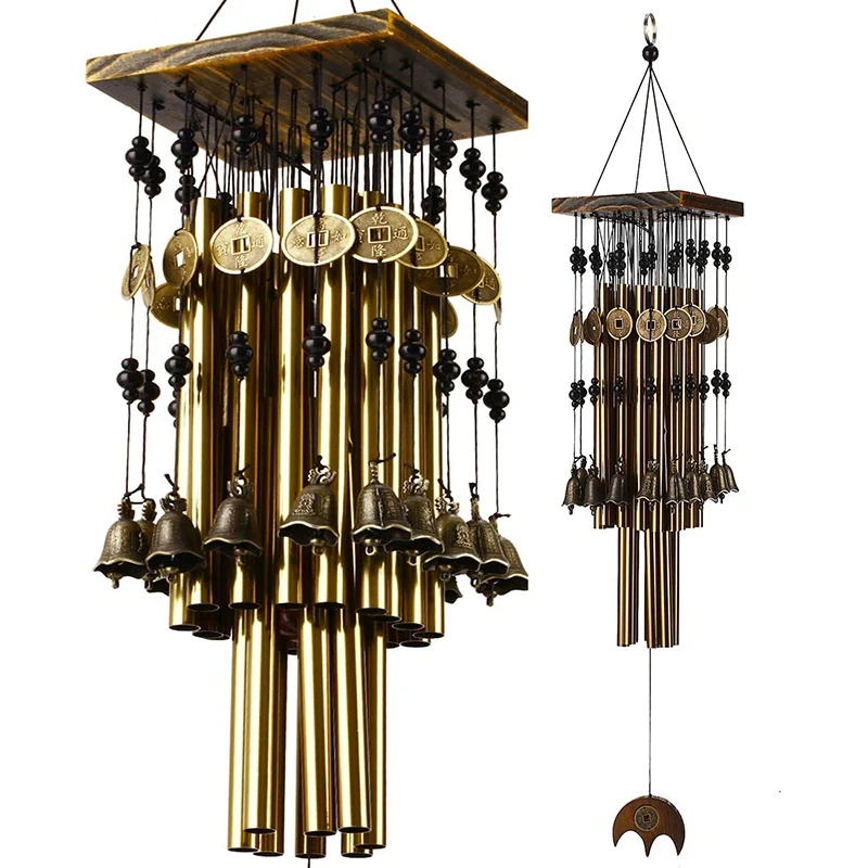 Outdoor Indoor Metal Tube Wind Chime With Copper Bell Large Windchimes For Yard Patio Garden Terrace Decoration 80Cm