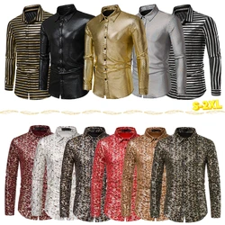 New men's camouflage bronzing long sleeve button down lapel shirt disco party christmas ball costume