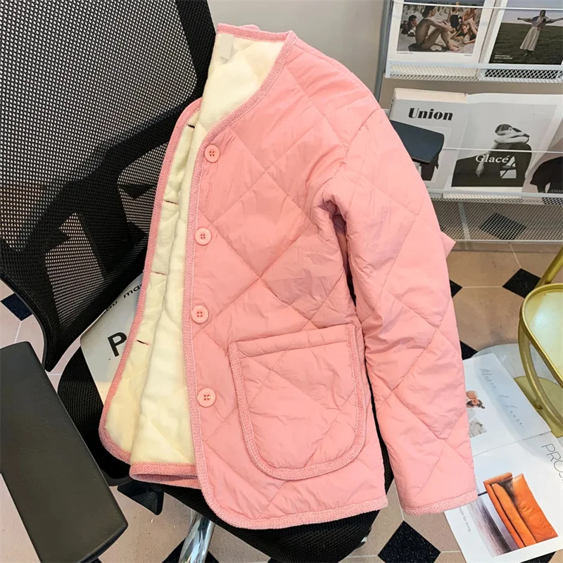 2024 Single-Breasted Cotton-Padded Jackets Female Down Cotton Jacket Thin Fashion Winter Cotton Coat Women Pink Loose Outwear