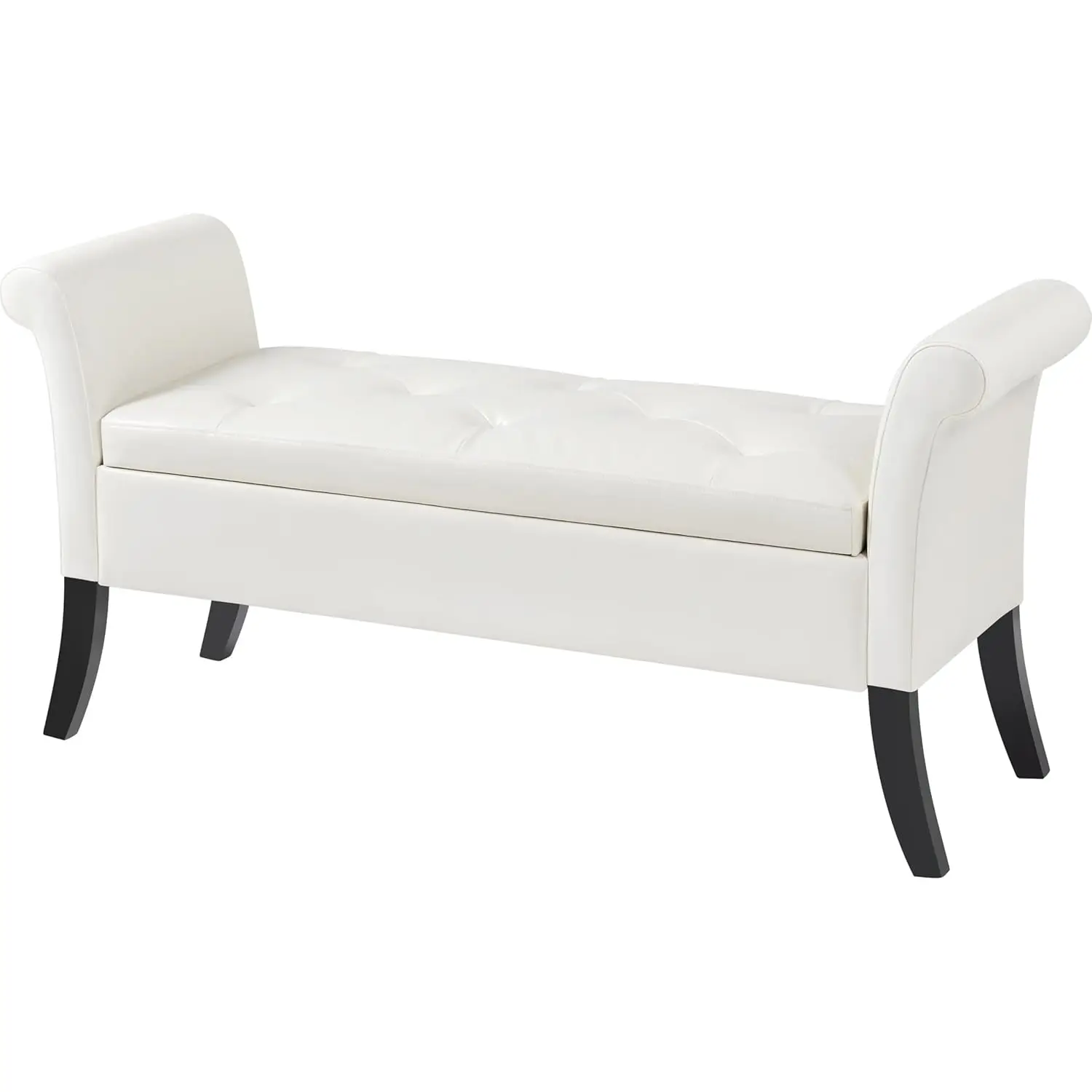 

White Upholstered Storage Bench Rolled Arms Entryway Bedroom Window Seat, Customized
