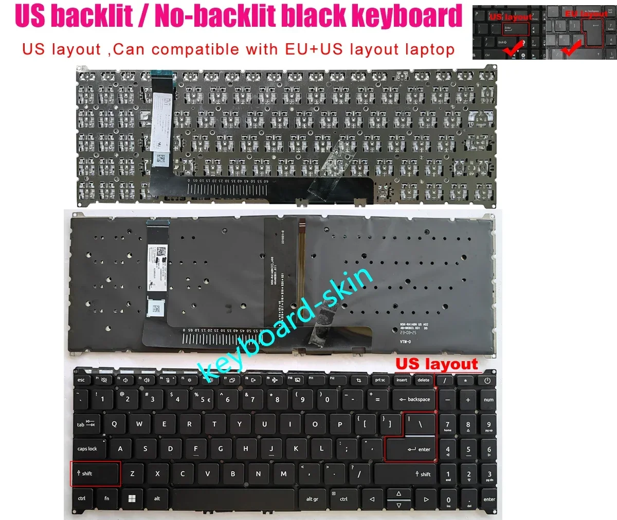 

New US Backlit No-backlit Keyboard For Acer Extensa 15 EX215-23 N23C3,EX215-33,EX215-55 EX215-55G,EX215-56,Fun N22C6 S50-54